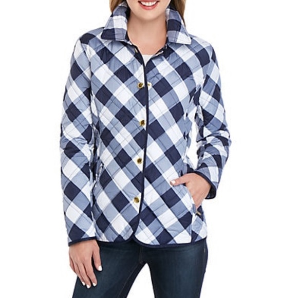 crown & ivy Jackets & Blazers - NWT Crown & Ivy White Navy Plaid Quilted Jacket XS